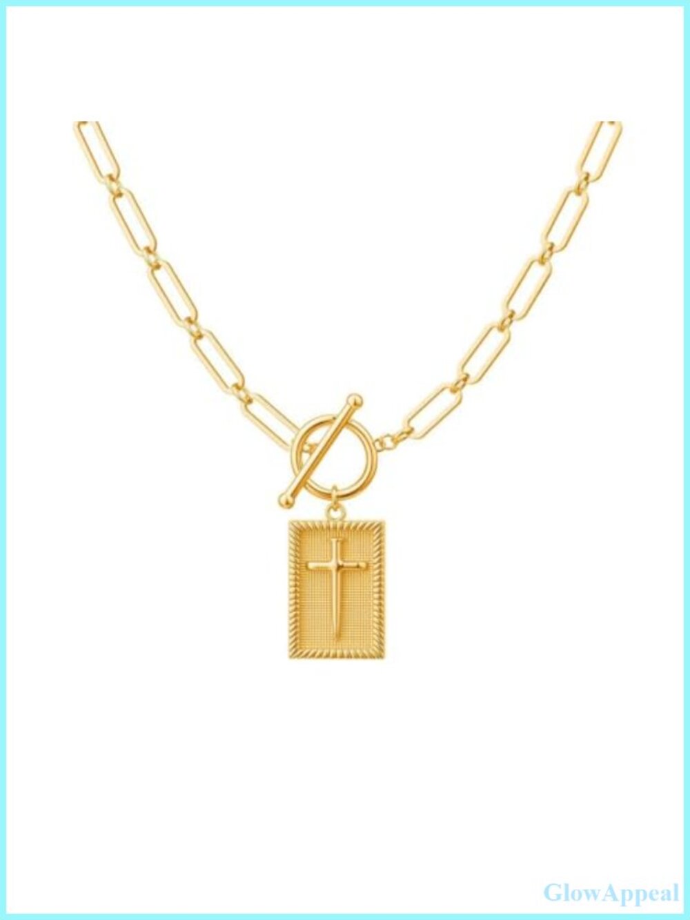 Cross Necklace Women Toggle Clasp Paperclip Chain Gold Plated 17 Inch